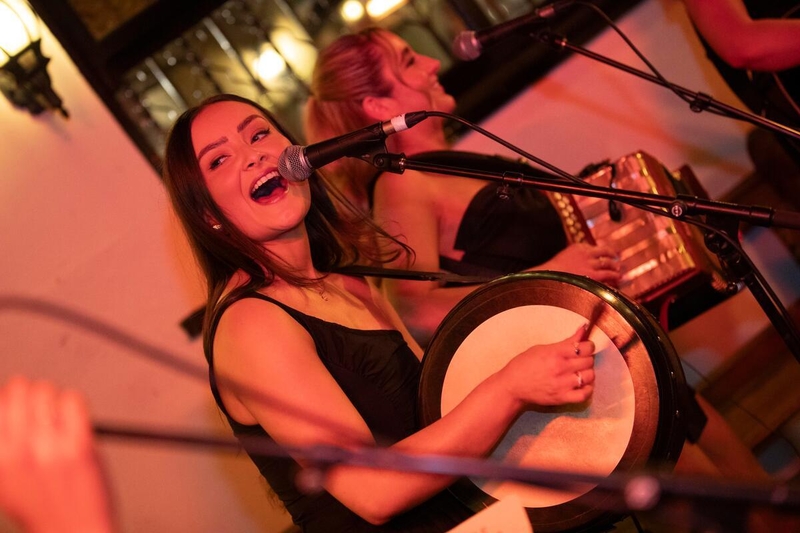 Musician playing an instrument and singing